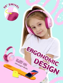 iClever - BTH18 - draadloze kinderkoptelefoon - volumebegrenzing - led lights - microfoon, opvouwbaar (roze) — thumbnail 7