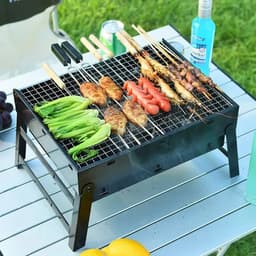 Barbecue Houtskool - Opvouwbare BBQ - Compact - Inklapbare Grill Met Rooster - Camping - Tafel - Strand - Zomer - Picknick - Rechthoekig - Roestvrij Staal - Zwart - 35x27x20 cm — thumbnail 4