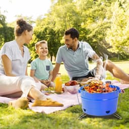 Uten Emmer mini bbq houtskool - Barbecue houtskool - Houtskoolbarbecues - Camping barbecues- Barbeque - Grilloppervlak (L x B) 27.5 x 27.5 cm - Blauw — thumbnail 3