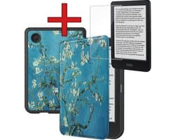 Hoes Geschikt voor Kobo Clara BW - Met Screenprotector - Luxe E-reader Bescherm Case - Hoesje Book Cover - Bloesem