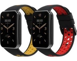 kwmobile 2x horlogebandjes geschikt voor Xiaomi Mi Band 7 Pro bandje - Smartwatch bandjes van TPU - Activity tracker horloge band in zwart / rood / zwart / geel