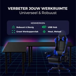 GAME HERO® Saint Pro Hoekbureau Gaming Links Game Bureau Met LED verlichting - USB Hub - 197 x 132 cm - Zwart — thumbnail 2