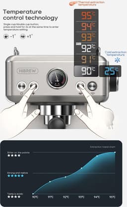 HiBREW H10A Halfautomatische Espressomachine-19 Bar Druk-Professionele Programmeerbare Functies-Optionele Programmabereik-Krachtig Stoomsysteem-Thermo Spiraal Verwarming Systeem & Warme Kopjes Functie — thumbnail 3