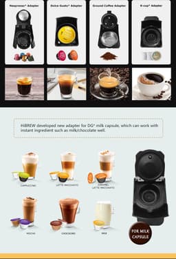 HiBREW H1A 4 IN 1 Expresso Koffiezetapparaat Compatibel met Dolce Gusto Gemalen Koffie(Wit)-Koud en Heet Extractiesysteem-19 Bar Hoge Druk-2 Kopjes Maatopties-Veilig, Geluidsarm en Makkelijk Schoon Te Maken — thumbnail 4