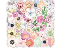 Bloemen Stickers 50 Stuks | Pastel | Scrapbook | Watervaste Stickers | Laptop Stickers | Stickers Volwassenen | Stickervellen | Plakstickers | Koffer Stickers | Stickers Bullet Journal | Planner Stickers