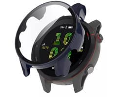 Strap-it Bescherm hoesje - case met screen protector van glas - geschikt voor Garmin Forerunner 255 (donkerblauw)