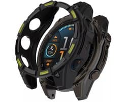 Strap-it Robuust schokbestendig TPU hoesje - case geschikt voor Garmin Fenix 8 - 47mm SOLAR (zwart met groene accenten)