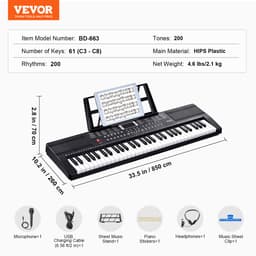 VEVOR Digitaal Toetsenbord met 61 Toetsen Elektrische Piano, Piano Digitale Piano 200 Ritmes — thumbnail 3