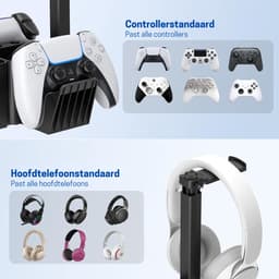 StayPowered Dubbele Controller Houder met Headset Stand - Ruimtebesparende en Stabiele Organisatie - 360° Draaibare Headset Haak - Stevige Controller Houder - Extra Opbergvakken - Antislip Basis - Zwart - Levering Sneller dan Aangegeven! — thumbnail 2