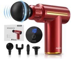 Trendique - Massage-gun - Massageapparaat - Draagbaar - Mini - 4 verschillende massagekoppen - 10 snelheden - Oplaadbaar - Voor het hele lichaam - 17,3 x 13,9 cm