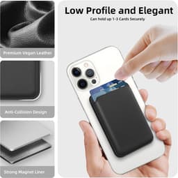 Magnetische pasjeshouder geschikt voor alle iPhone 16 / 16E / 17 / 17 Pro / 17 Pro Max / 17 Air - Magsafe Wallet - Kaarthouder pasjes - Magsafe Kaarthouder geschikt voor iPhone 16 | 16E | 17 | 17 Pro | 17 Pro Max | 17 Air - Pu Vegan Leer - Zwart — thumbnail 4