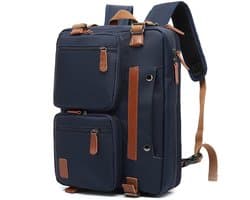 Somstyle Luxe 2-in-1 Laptoptas - Rugzak Geschikt voor 17.3 Inch Laptop - Schoudertas - Rugtas - Blauw / Bruin
