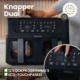 Zeegma Knapper Dual - Airfryer - 9L - 1700 W - 12 frituurprogramma's - Vetvrij Koken - Tefloncoating — thumbnail 8