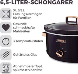 Infinity Slowcooker - 6.5L - 270W - 3 Kookstanden - Warmhoudfunctie - Zwart En Roségoud - Huishoudelijke Apparaten — thumbnail 3
