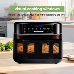 Mygroot - Heteluchtfriteuse 2 kamers - Met kijkvenster - 10 liter - Dubbele lades - Hete-lucht friteuse met touchscreen - 8 automatische programmas. — thumbnail 3