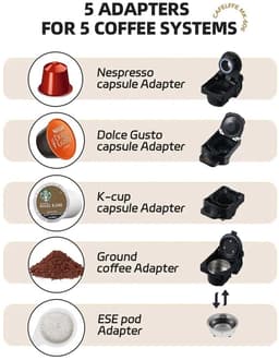 Rustive Koffiemachine 5 in 1 - Nespresso & Espressomachine - 19 Bar pompdruk - Half Gemalen Koffie - Warm & Koud - Wit — thumbnail 3