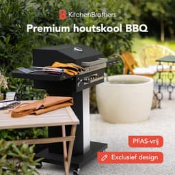 KitchenBrothers Houtskool BBQ – Barbecue Staande Grill - met Wielen – PFAS Vrij - RVS Grillrooster - Houtskool Barbecue met Deksel - Zwart — thumbnail 2