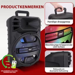 Pyle Bluetooth Luidspreker - Draagbare Speaker met Wielen - 800 Watt - Karaoke Luidspreker met DJ LED Verlichting - USB, FM, BT, Aux, Afstandsbediening, Mic-Ingangen - Ingebouwde Oplaadbare Batterij — thumbnail 2