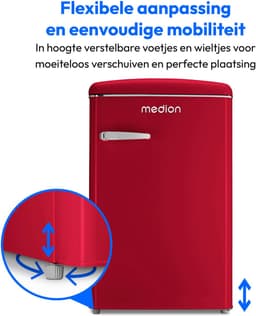 MEDION retro koel-vriescombinatie (95L koelkast, 13L 4-sterren vriesvak, 108 liter inhoud, LED interieurverlichting, traploze temperatuurregeling, retro design, MD 37790) rood — thumbnail 3