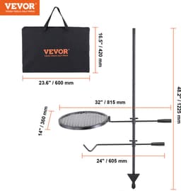 VEVOR Rotisserie Roterende Grill Staal 360 x 360 Mm Houtskoolgrill Dubbellaags Kookrooster Grillrek 6 Kg Laadvermogen 300 ℃ Vrijstaand Spit Gebraad BBQ Grillwagen Barbecue Buiten — thumbnail 2