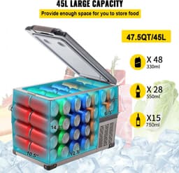 Auto Koelkast Compressor, 45 L Auto Koelkast Mini, 27,1 x 13,6 x 18,2 inch Mini Koelkast, met Batterij Beschermingssysteem, in zowel Binnen als Buiten Gelegenheden, Boot, Vrachtwagen, Auto enz — thumbnail 2