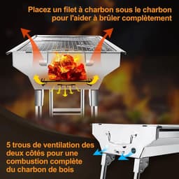 XXL Roestvrijstalen Houtskool BBQ Grill Grote Opvouwbare Barbecue voor Tuin en Camping — thumbnail 5