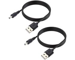 Twee 5V DC-voedingskabels, USB 2.0 mannelijk naar 5,5 mm x 2,1 mm DC-voedingskabels, geschikt voor routers, ledlampen, luidsprekers en andere apparaten, 1 meter lang.