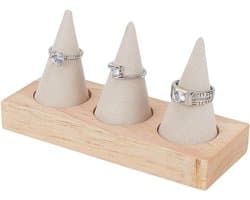 Houten Ringhouder met 3 Cones, Velvet Ring Display Stands voor Sieraden, Bruiloft en Retail Tentoonstellingen, Elegant Sieradenopslag en Decoratie
