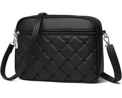 Crossbody telefoontasje voor dames - Schoudertasje met geborduurd hart - Kleine handtas met afneembare schouderband - Stijlvolle zwarte editie