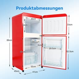 Gutent-Koel-vriescombinatie - 86L totaal - 56L koel en 30L vries - 7 temperaturen - LED-verlichting - verstelbare planken - Rood — thumbnail 5