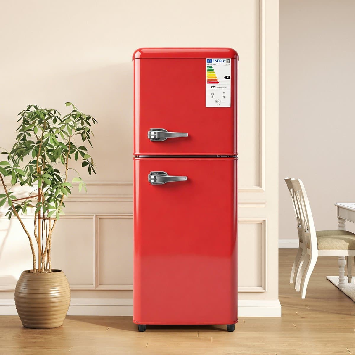 Gutent-Koel-vriescombinatie - 112L totaal - 72L koel en 40L vries - 7 temperaturen - LED-verlichting - verstelbare planken - Rood — afbeelding 1