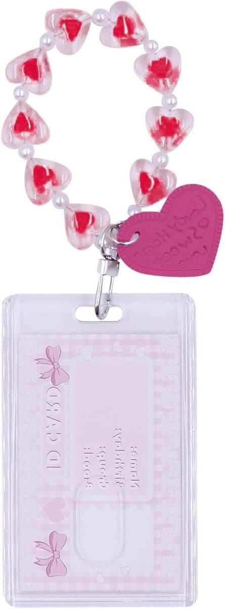 ID Kaarthouder met Retractable Keychain en Transparante Bescherming voor Studentenkaart - Inclusief Roze Hart Pendant en Verticale Opstelling — afbeelding 1