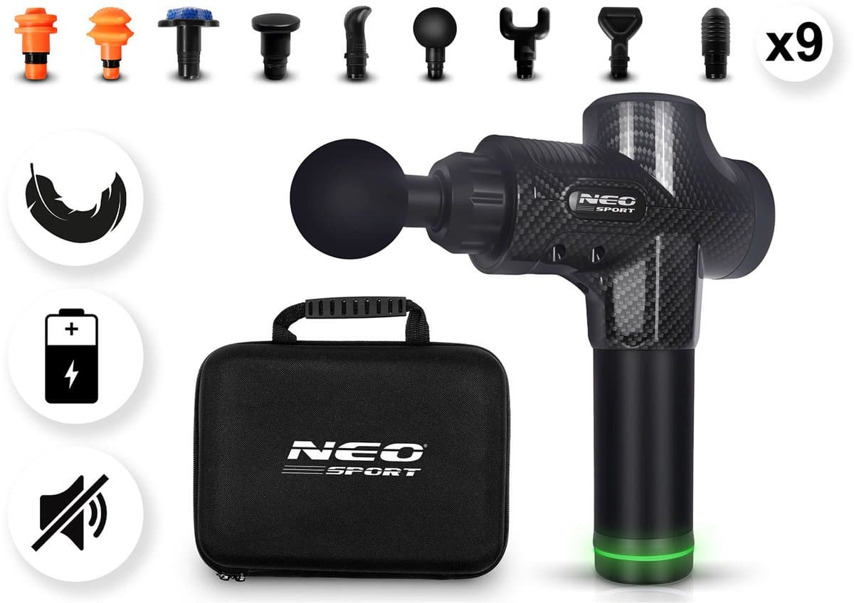 Neo-Sport NS-503 - Massage Gun - Draadloos - 30 Intensiteitsniveaus - 9 Opzetstukken - Zwart — afbeelding 1