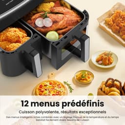 Heteluchtfriteuse XXL Dual Zone 10L (6L+4L) – 2800W, Airfryer met 12 programma’s, LED-display, voorverwarmfunctie & kijkvenster – veelzijdig en efficiënt — thumbnail 3