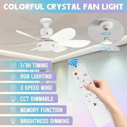 Verte Plafondventilator met lamp - afstandsbediening, 40 W - RGB kristallen afdekking - Stille Plafondventilator - 6 vleugels - Energy Label A+++ — thumbnail 2