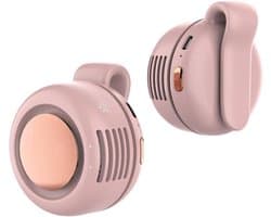 Draagbare, stille en bladeloze clipventilator – Oplaadbare en draagbare ventilator – Handsfree koeling voor taille en nek – 3 snelheden – 6 uur gebruiksduur – USB-C snelladen (Roze) — afbeelding 1