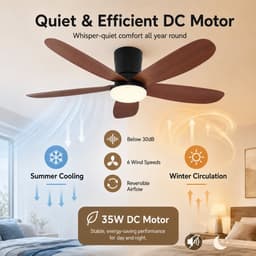 MUPOO Houtlook Plafondventilator met Lamp 106 cm- Afstandsbediening & App Bediening - Stille & Dimbare LED - Zomer en Winterstand-6 Snelheden & Geheugen-ventilator lamp Voor Slaapkamer en keuken — thumbnail 5