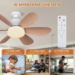 MUPOO Houtlook Plafondventilator met Lamp E27 Ø52 cm - Ventilatorlamp met Afstandsbediening - 3 Kleurtemperaturen - 3 Snelheden - Timer en Geheugenfunctie - Stil DC Motor -Voor Slaapkamer werkkamer — thumbnail 4