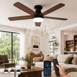 MUPOO Moderne Zwart plafondventilator met verlichting 106cm-Afstandsbediening en App-Stille &Zomer en Winterstand-Dimbaar& 6 Snelheden -ventilator lamp plafond Voor Slaapkamer Woonkamer-Multiplex Omkeerbare bladen — thumbnail 1