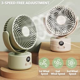 Oplaadbare Campingventilator – Tafelventilator – Met afneembare standaard – Digitaal display – 3 snelheidsstanden – USB-opladen & statiefbevestiging – Voor binnen en buiten – Lichtgewicht & draagbaar – Crèmewit — thumbnail 4