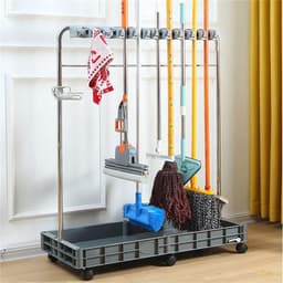 Schoonmaakwagen - Opbergwagen - Schoonmaak organiseren - Roestvrij staal - 115 cm hoog - Zilver — thumbnail 3