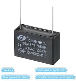 Condensator Plafondventilator - Startcondensator Motor - Ventilator Reparatie - 2 Pins - 38 x 14 x 25 mm - Zwart — thumbnail 2
