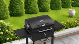 Houtskool Barbecue met Deksel en Wielen – Verrijdbare BBQ Grill – Thermometer – Verstelbare Kolenlade – Zijtafels – 54 x 42,5 cm Grillrooster — thumbnail 3