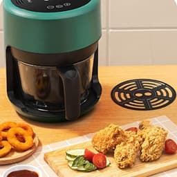 Airfryer - Olievrije Frituurpan - Gezond Koken - Transparante Glazen Binnenruimte - 2.5 Liter - Groen — thumbnail 4