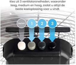 BIXc®- Ventilator, metalen Vloerventilator, Thuis, Kantoor & Sportschool, 3 Snelheden en 110 graden Verstelbare, Krachtige Circulatie, Chroom. — thumbnail 4