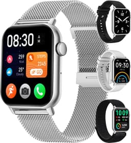 Siltcon® Smartwatch Dames Pro - Smartwatch Heren Pro - Sporthorloge Dames & Heren - Stappenteller Horloge - Hartslagmeter – Bloeddrukmeter - Slaapmonitor - Saturatiemeter - Belfunctie - Elke Smartphone - RVS - Incl. 4 Bandjes - Zilver — thumbnail 1