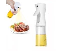 Plastic oliespuitfles - Olijfoliespuit - Spuitfles - Spuitfles met drukknop - Sproeier - Spuitfles - Keukenhulpmiddel - Nauwkeurige oliedosering - 200 ml - Geschikt voor keuken, airfryer, salade, barbecue - Wit
