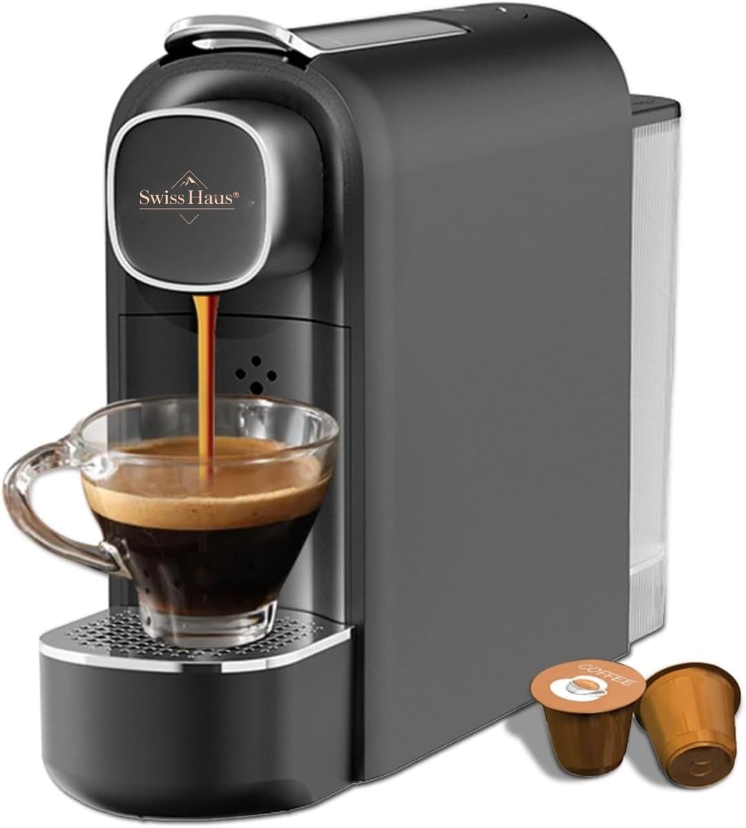 Swiss Haus® NES23 Koffiecupmachine - Geschikt voor Nespresso - 1400W – Snelle Opwarming 40 sec - 20 Bar Pomp – 600ml Watertank – Compact & Gebruiksvriendelijk – Zwart — afbeelding 1