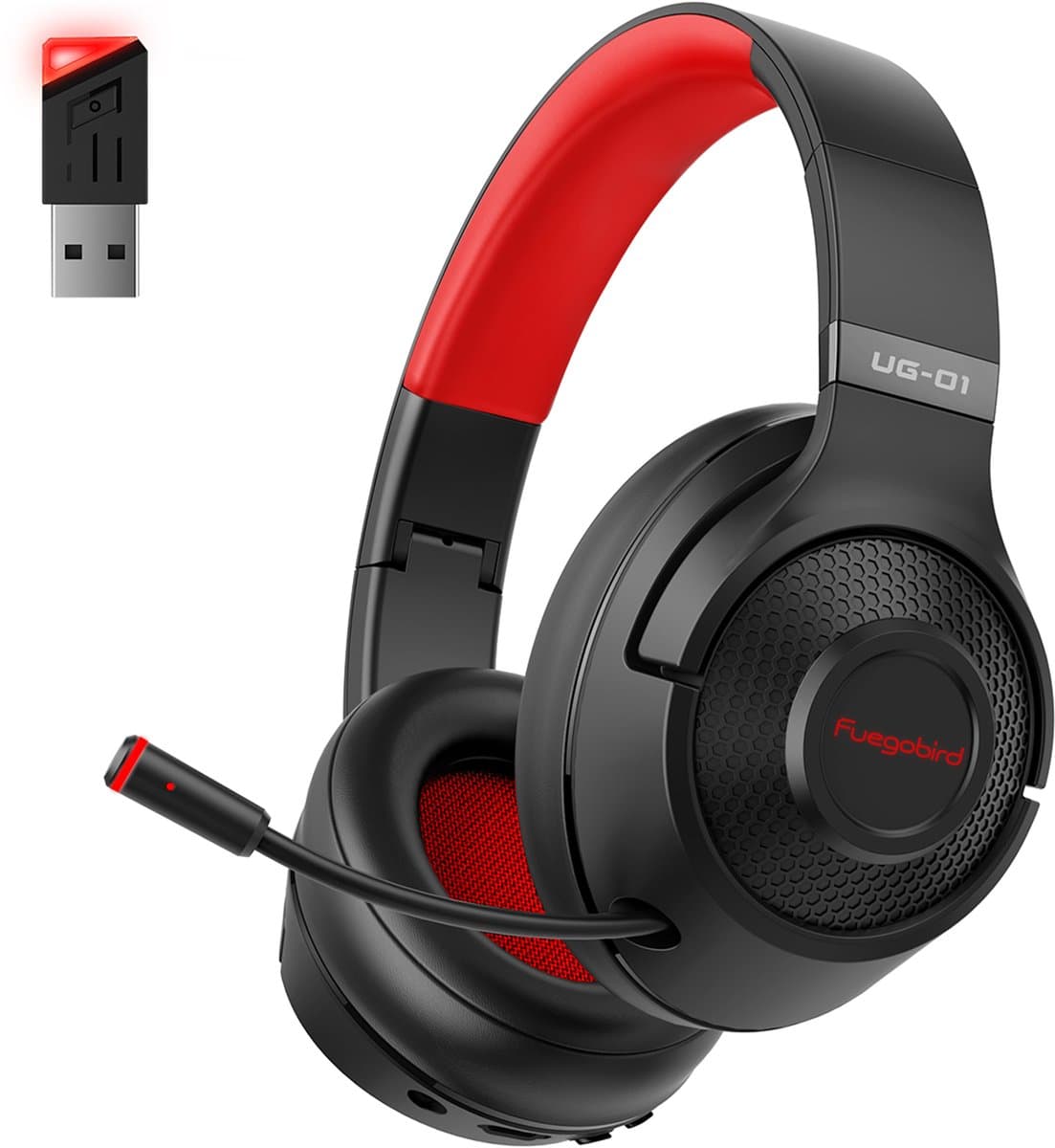 Fuegobird UG-01 - 2.4GHz Draadloze Gaming Headset - RGB - Bluetooth koptelefoon met microfoon - Multiplatform - Geschikt voor Nintendo Switch/PS4/PS5/PC - Zwart Rood — afbeelding 1