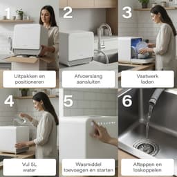 Skoov Mini Vaatwasser met waterreservoir - 3 couverts - 6 wasprogramma's - Extra stil - Kleine smalle vrijstaande afwasmachine - Camping - Wit — thumbnail 10